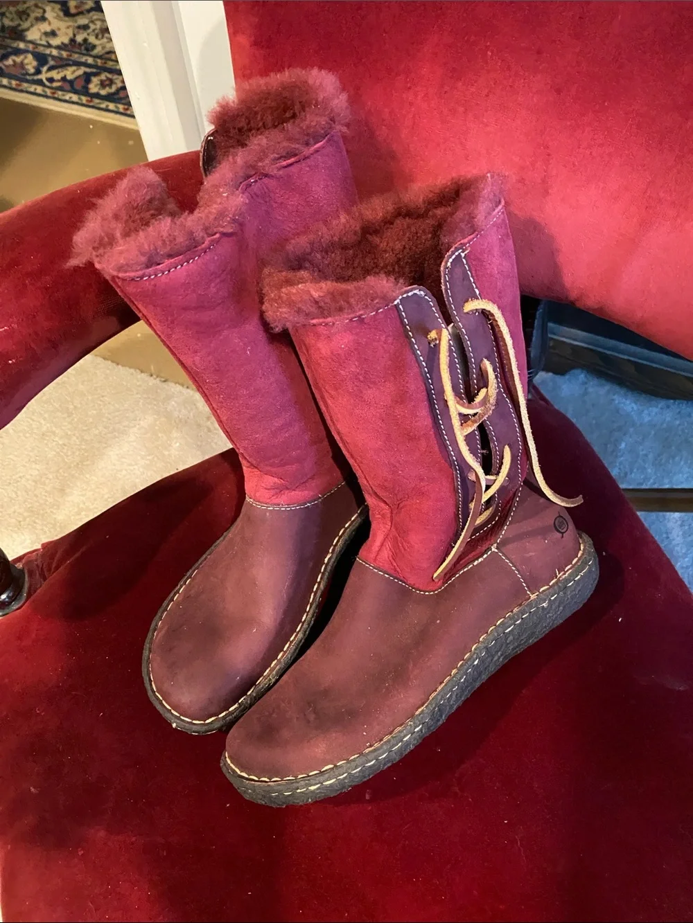 Born Women's Red Suede Lace-Up Winter Boots